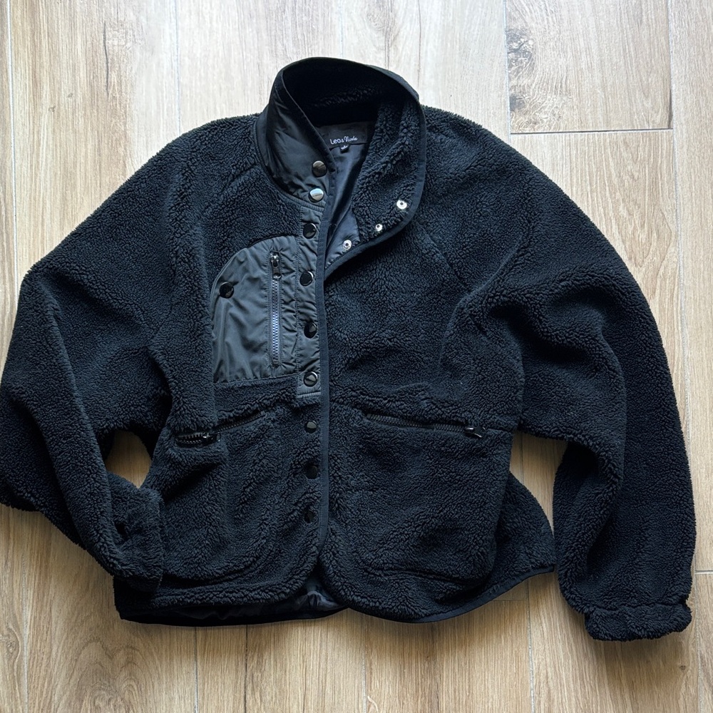 Women’s Lea & Viola Black Sherpa/ Teddy Everyday Jacket with Chest Zip Pocket